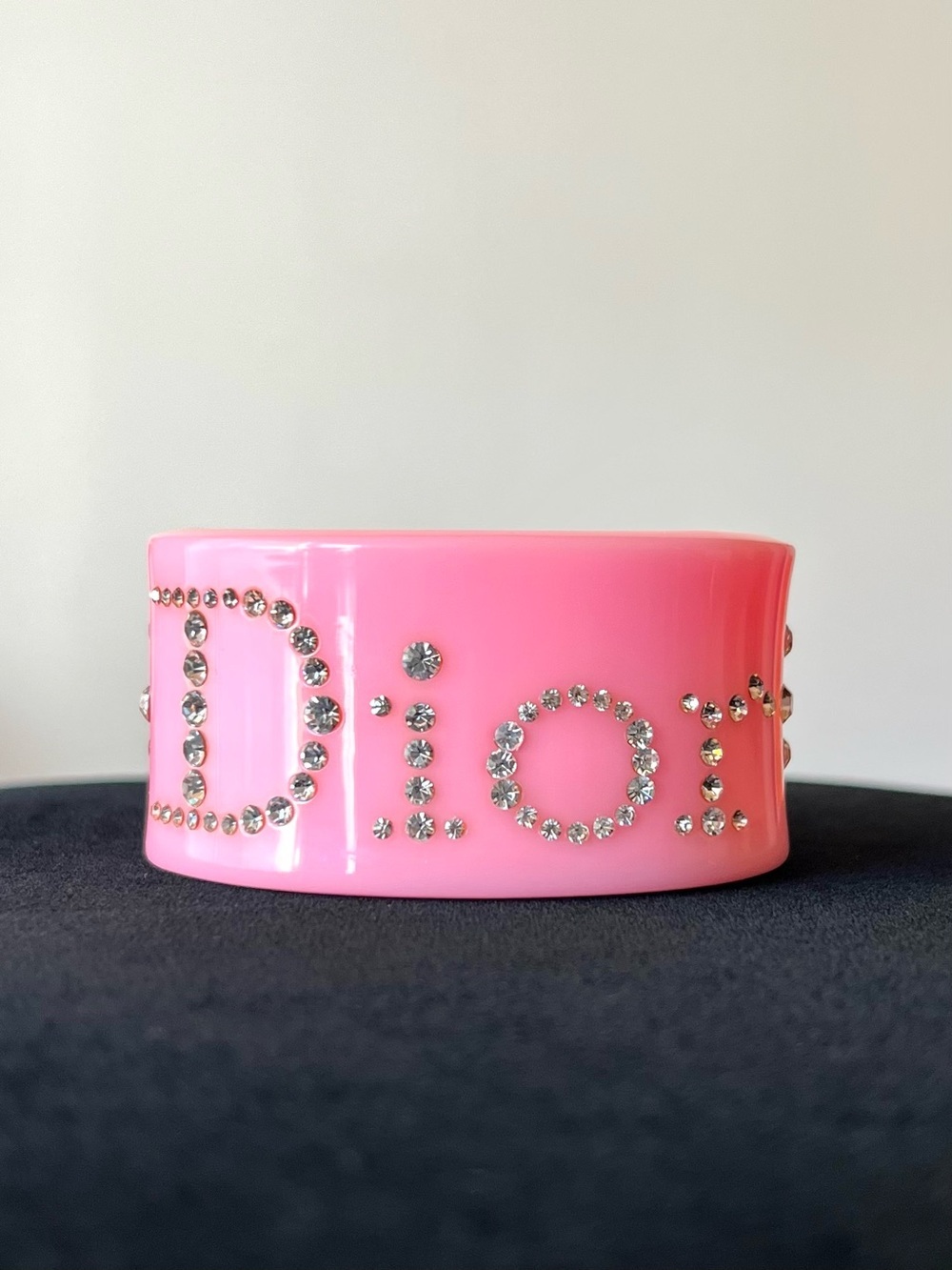 CHRISTIAN DIOR VINTAGE WIDE CUFF BRACELET SOFT PINK LUCITE CRYSTALS